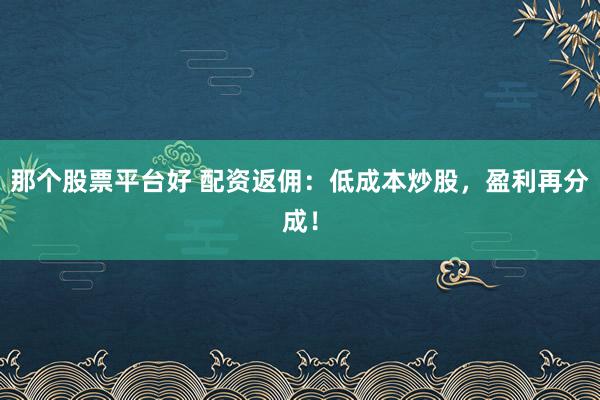 那个股票平台好 配资返佣：低成本炒股，盈利再分成！