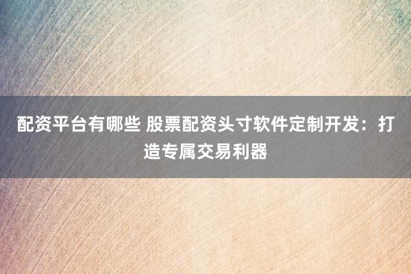 配资平台有哪些 股票配资头寸软件定制开发：打造专属交易利器