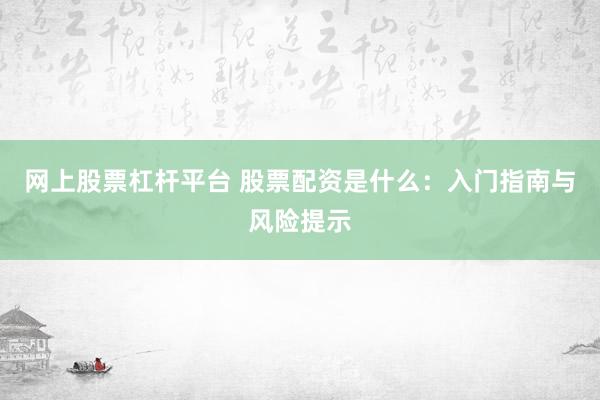 网上股票杠杆平台 股票配资是什么：入门指南与风险提示
