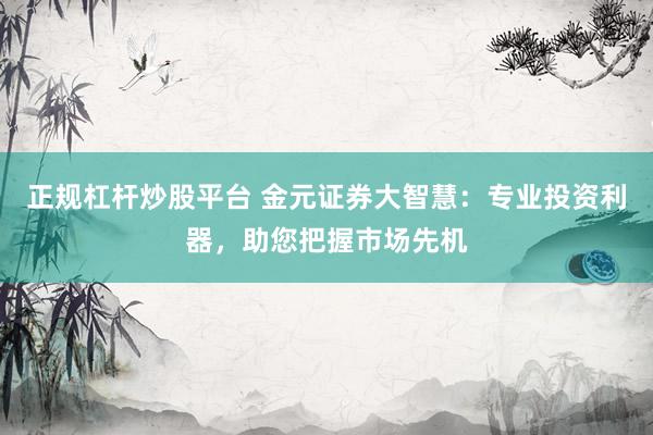 正规杠杆炒股平台 金元证券大智慧：专业投资利器，助您把握市场先机