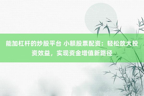 能加杠杆的炒股平台 小额股票配资：轻松放大投资效益，实现资金增值新路径