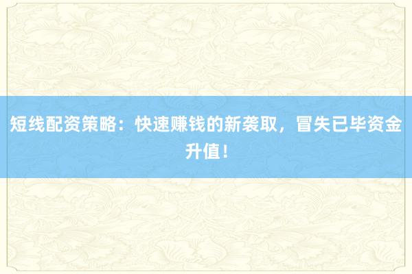 短线配资策略：快速赚钱的新袭取，冒失已毕资金升值！