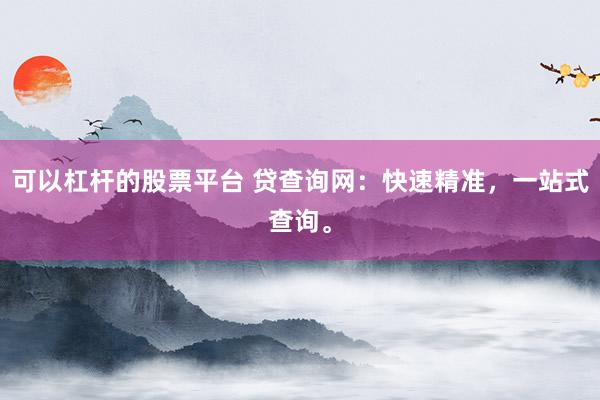 可以杠杆的股票平台 贷查询网：快速精准，一站式查询。